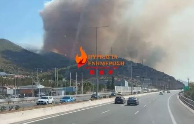 Φωτιά στη Νέα Πέραμο: Κλειστή η Ολυμπία Οδός – Ισχυρές δυνάμεις της πυροσβεστικής